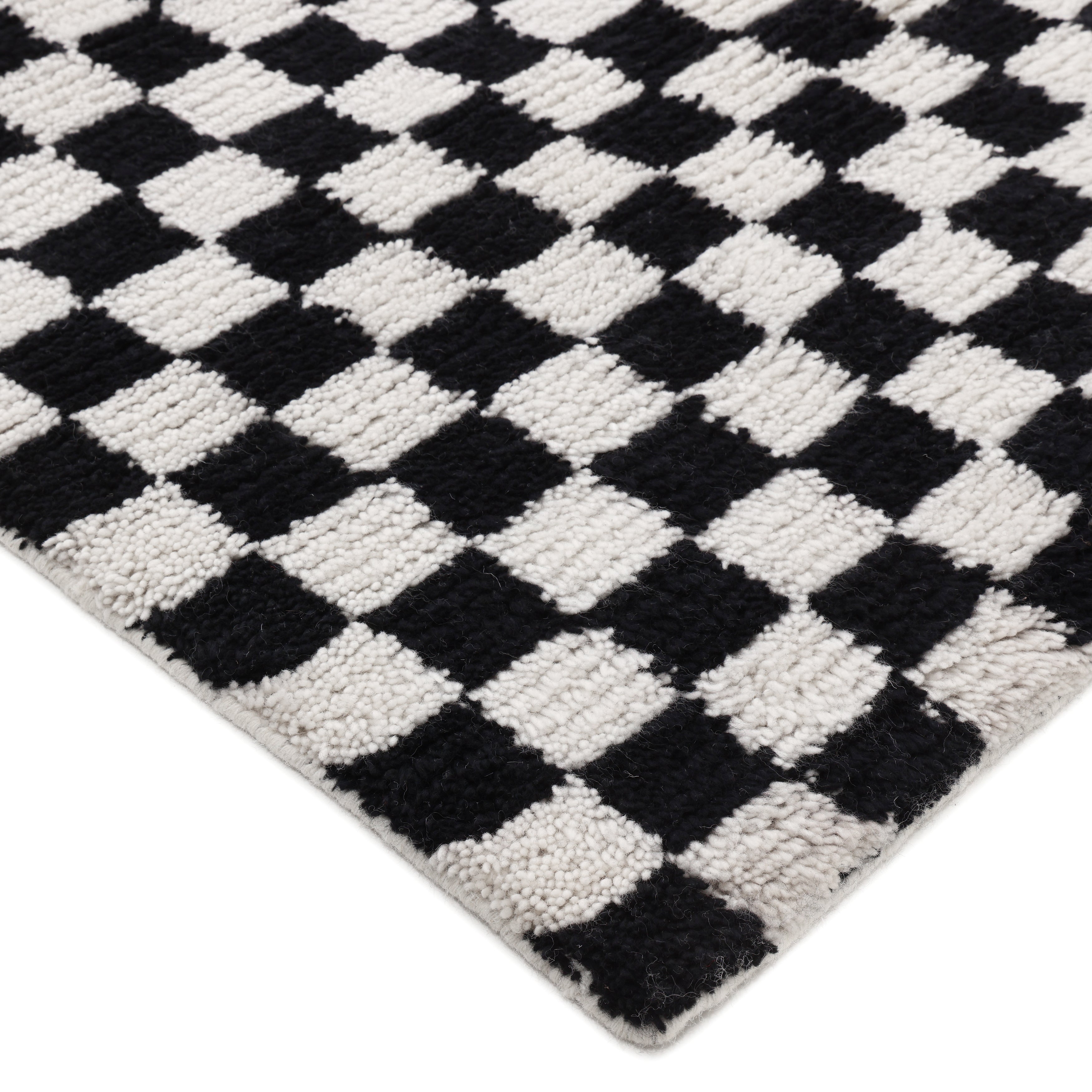 Stamford Hand Knotted Contemporary Checkered Black Area Rug