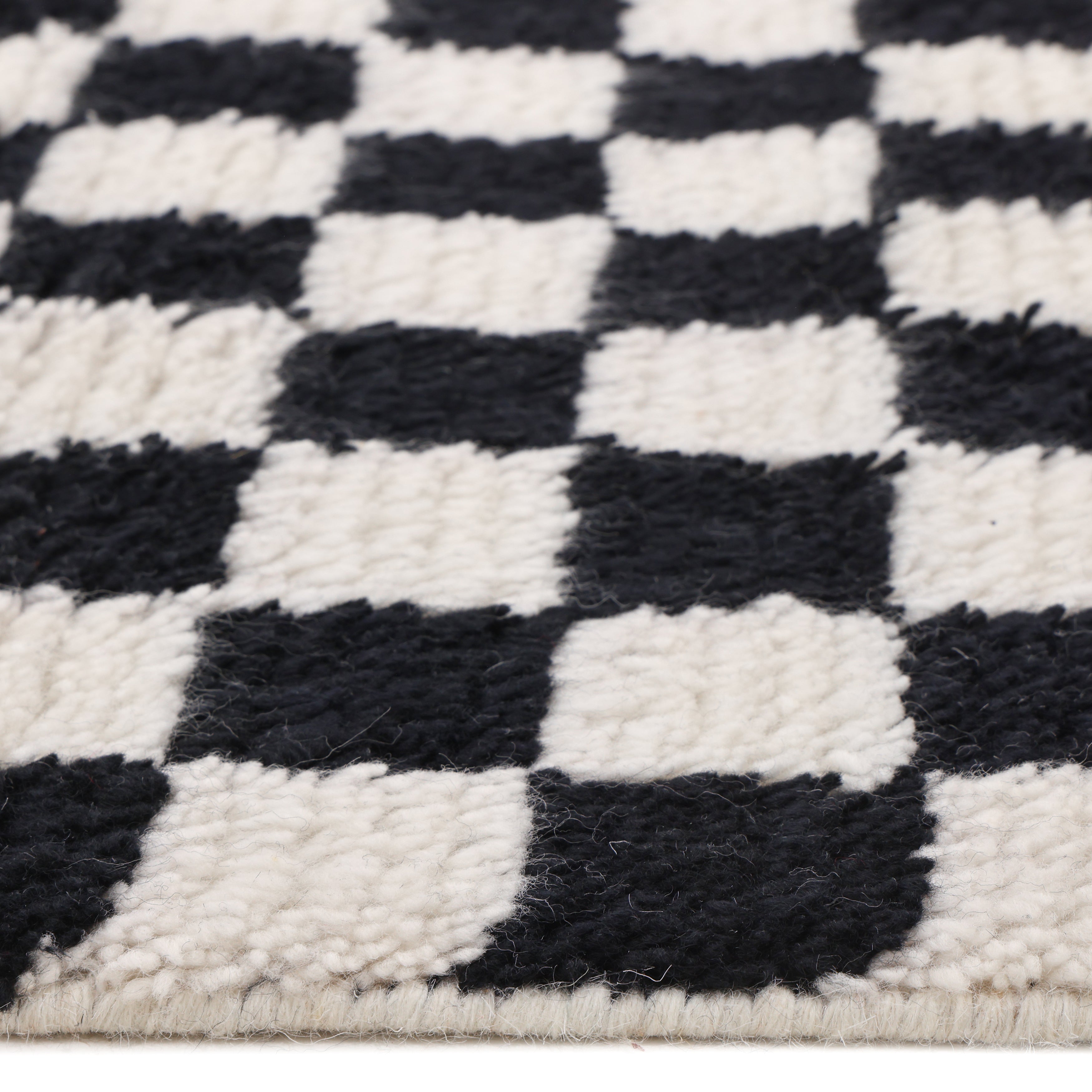 Stamford Hand Knotted Contemporary Checkered Black Area Rug