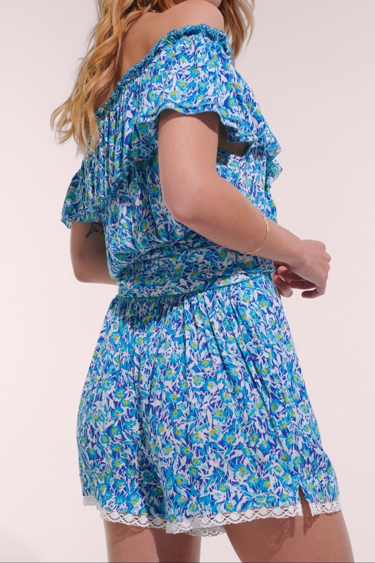 Short Jumpsuit Bella - Blue Ocean Flowers - Poupette St Barth