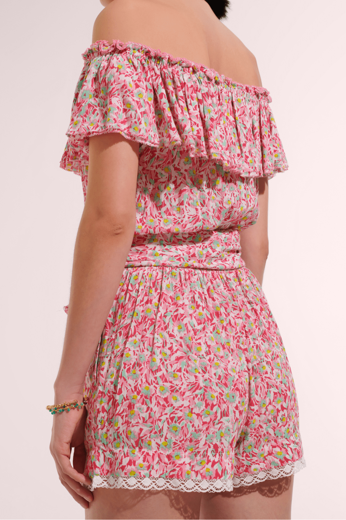 Short Jumpsuit Bella - Pink Ocean Flowers - Poupette St Barth