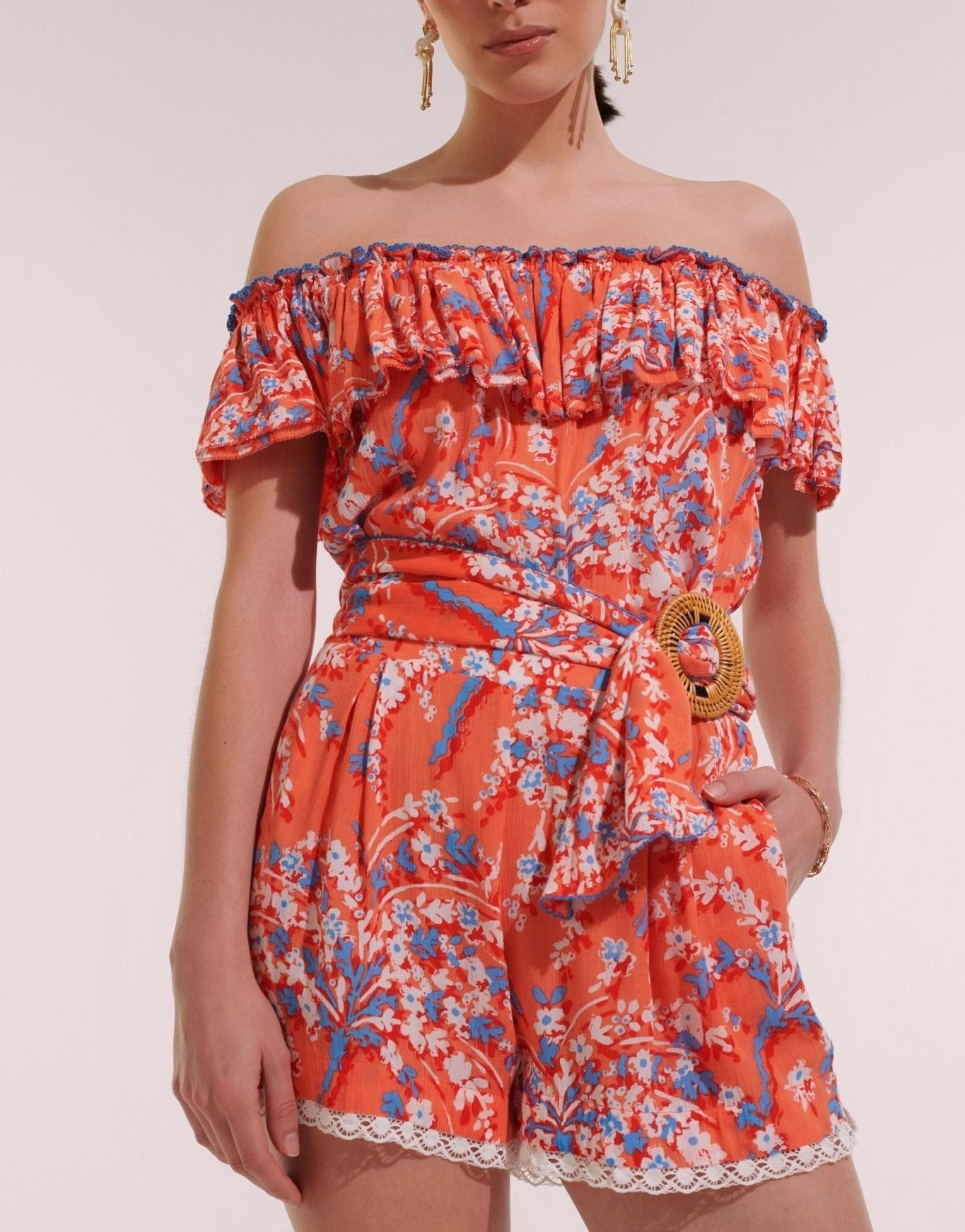 Poupette St Barth - Short Jumpsuit Bella - Orange Palmery
