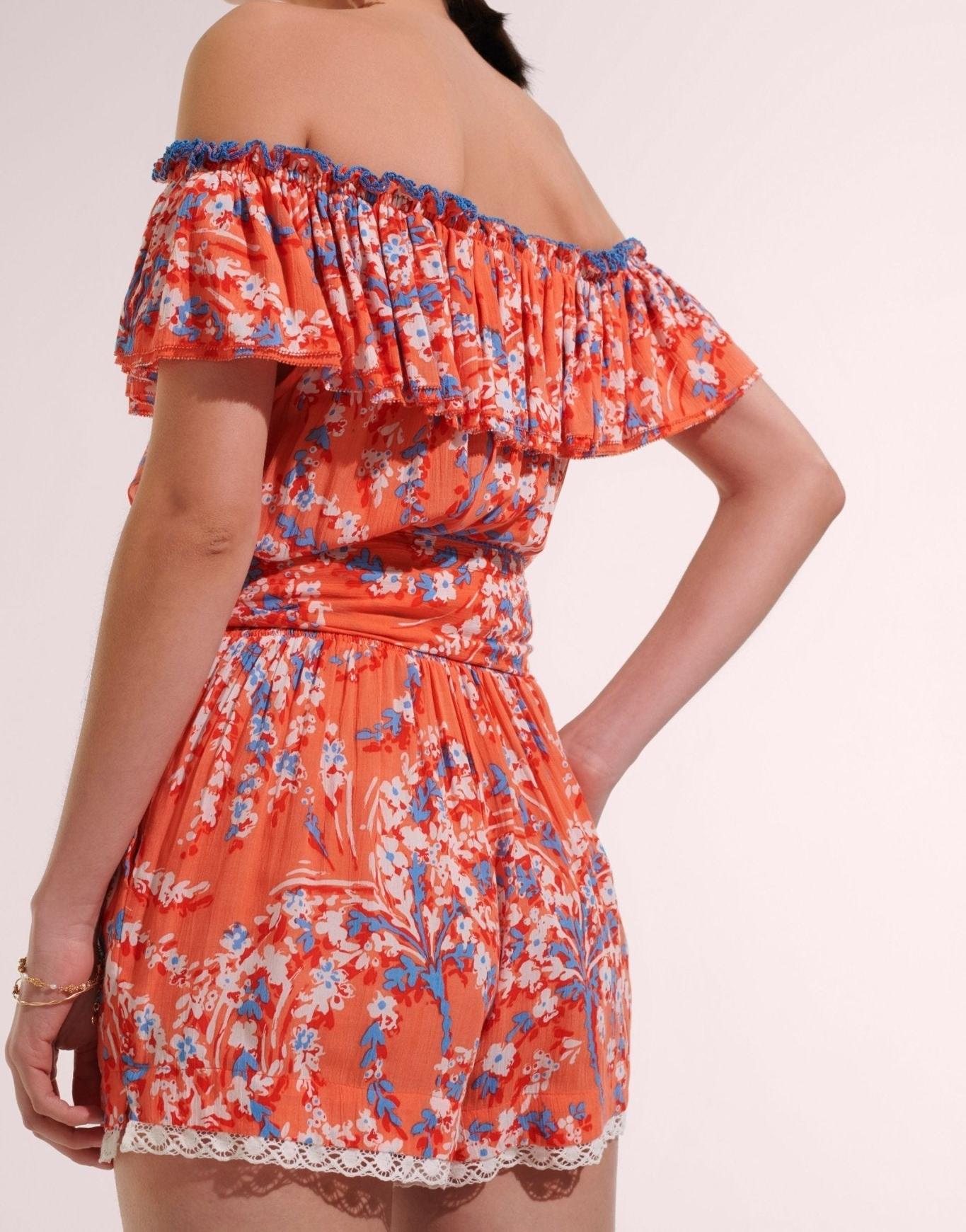 Poupette St Barth - Short Jumpsuit Bella - Orange Palmery