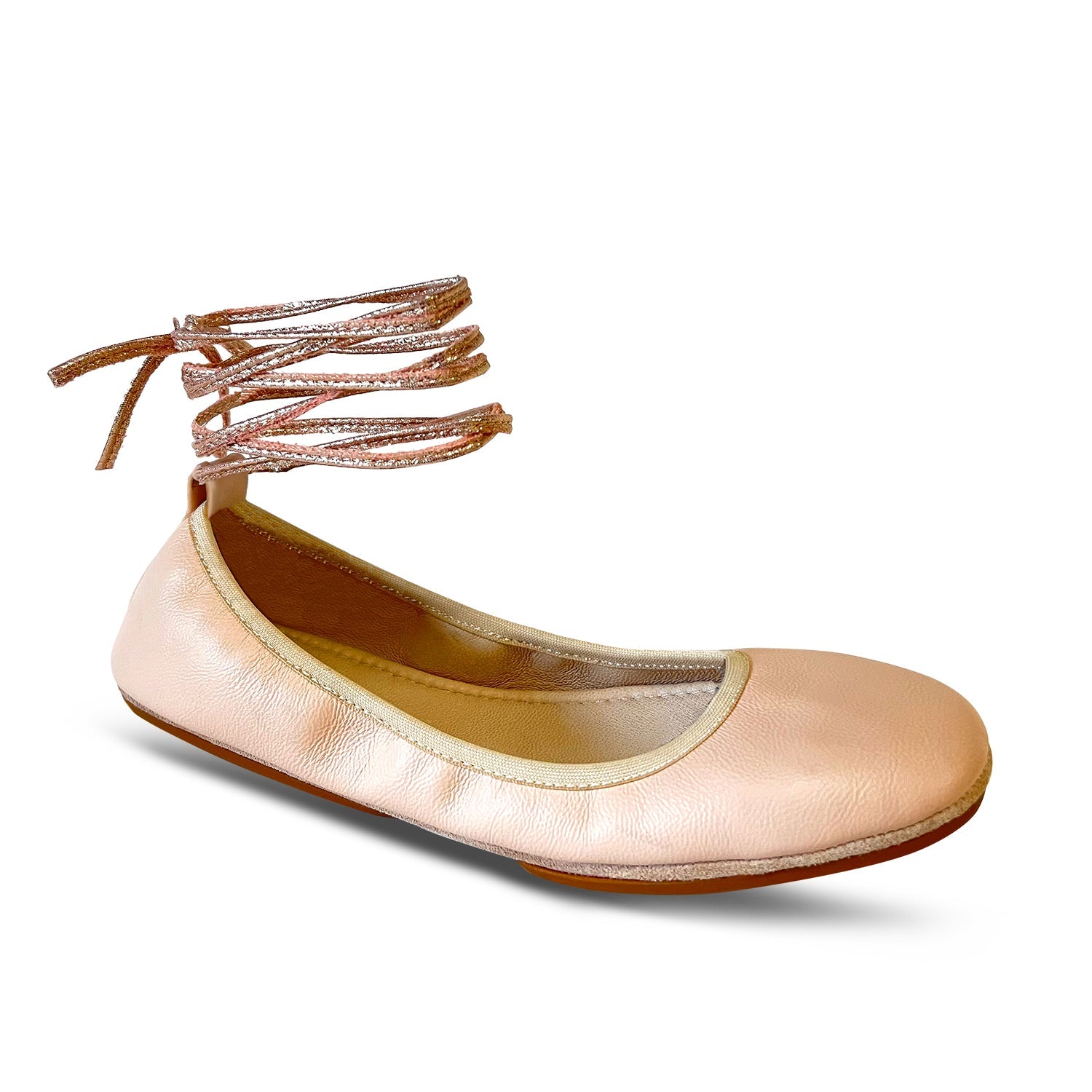 Sofia Ankle Wrap Flats in Blush Leather - Yosi Samra  - Women's Flats