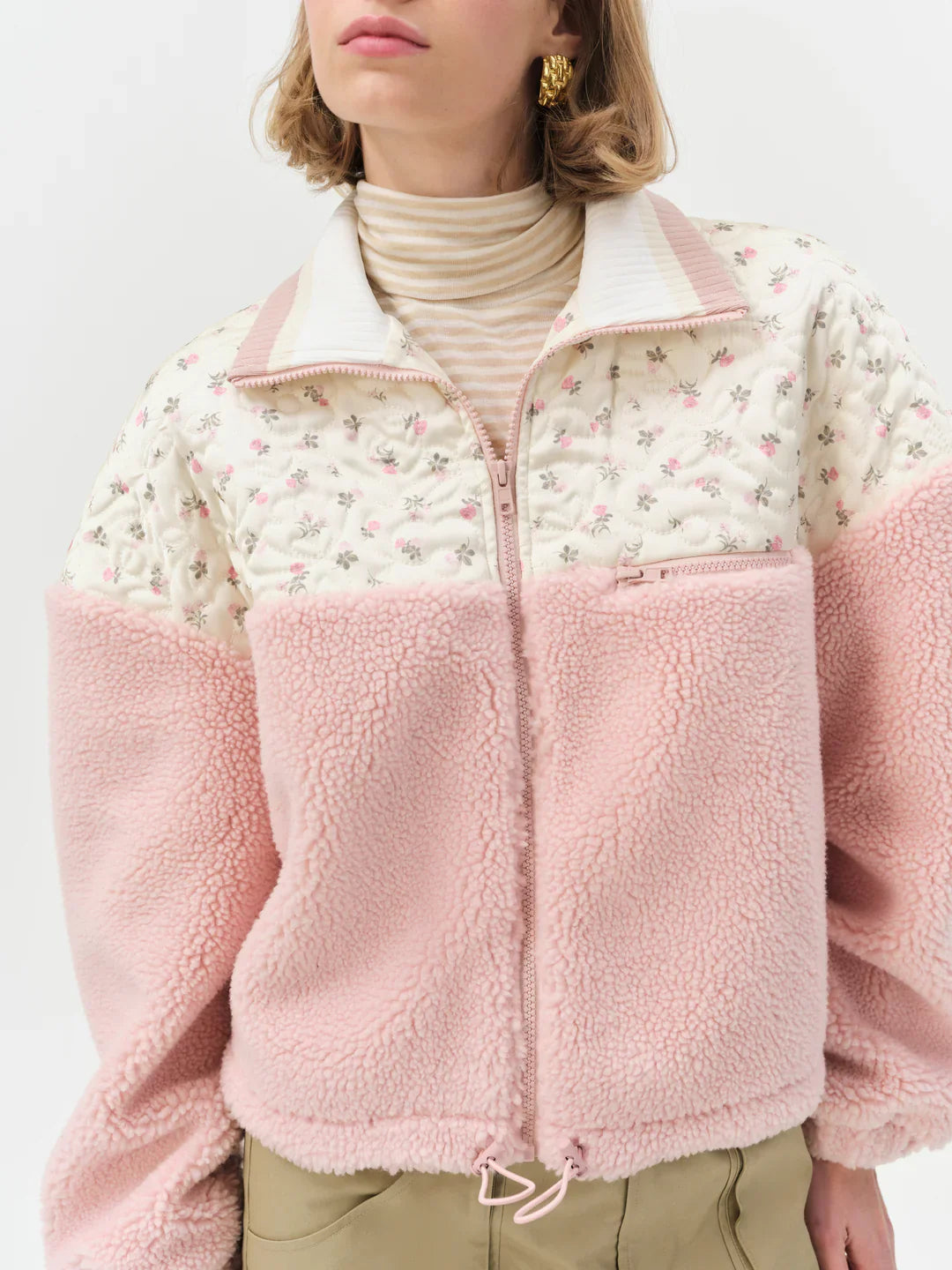 Saide Floral Fleece Jacket in Pink | For Love & Lemons