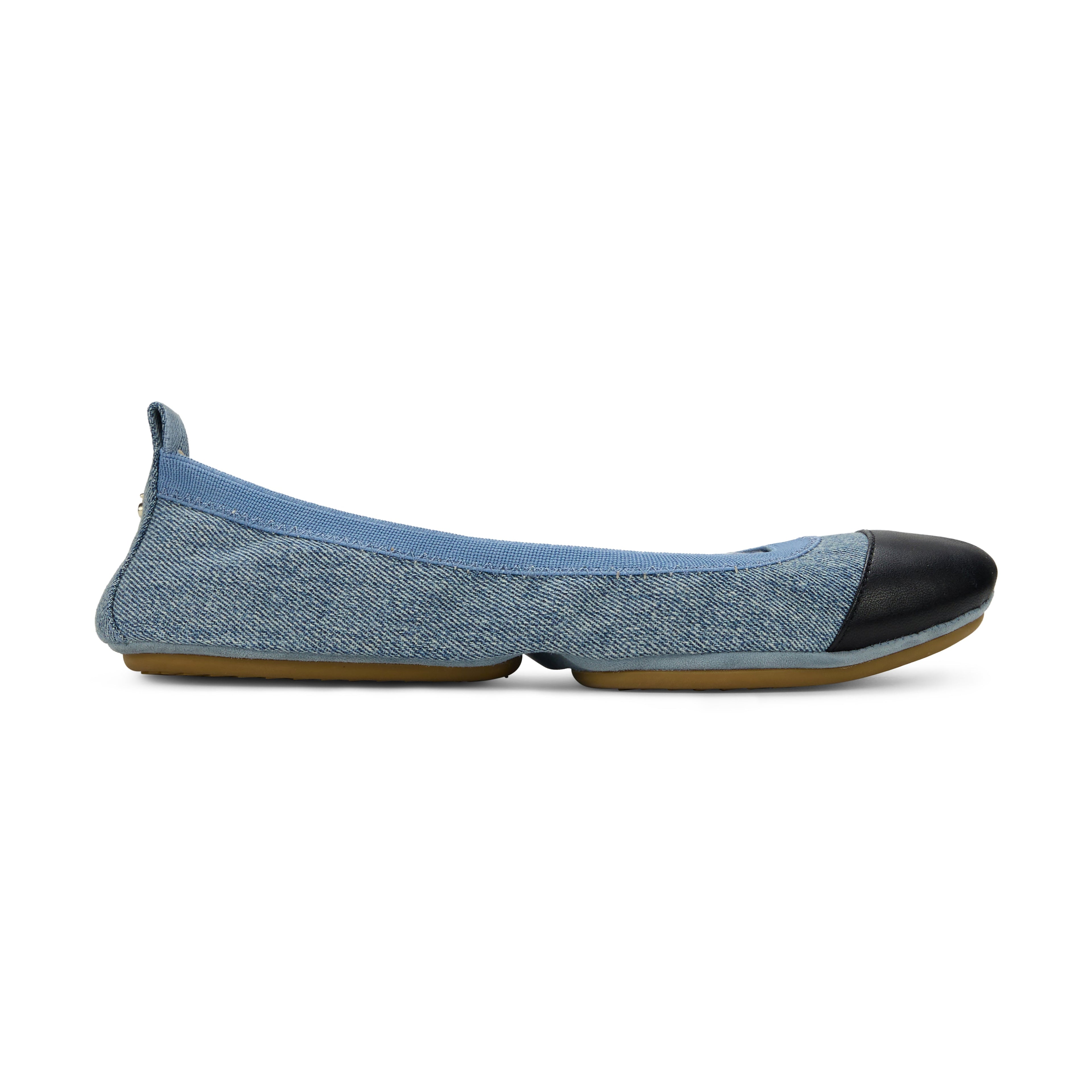 Yosi Samra Denim Black Leather Ballet Flat