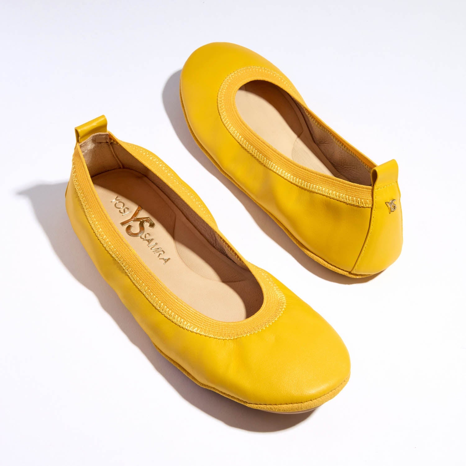 Samara Foldable Ballet Flat in Mustard Yellow Leather - Yosi Samra  - Women's Flats