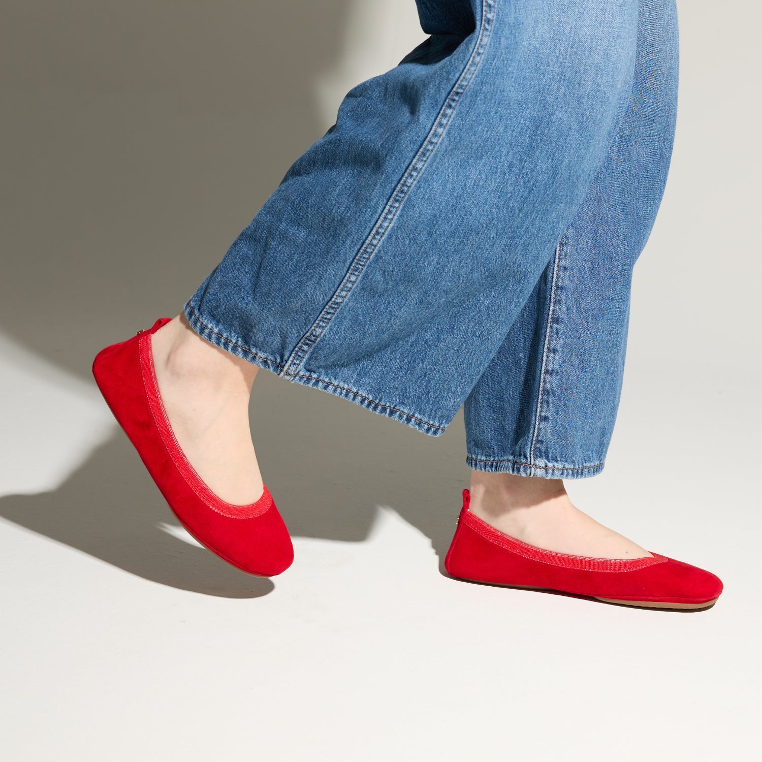 Samara Foldable Ballet Flat in Red Suede - Yosi Samra  - Women's Flats