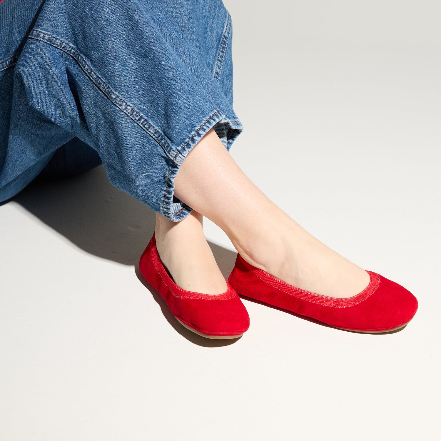 Samara Foldable Ballet Flat in Red Suede - Yosi Samra  - Women's Flats