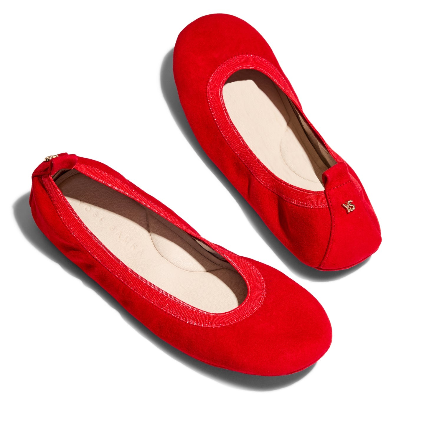 Samara Foldable Ballet Flat in Red Suede - Yosi Samra  - Women's Flats