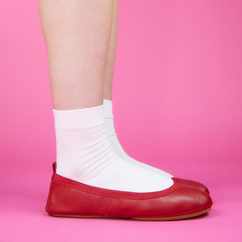 Samara Foldable Ballet Flat in Ruby Red Leather - Yosi Samra  - Women's Flats