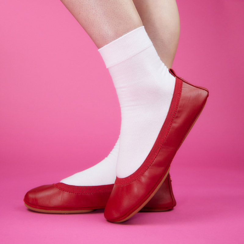 Samara Foldable Ballet Flat in Ruby Red Leather - Yosi Samra  - Women's Flats