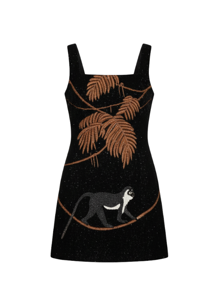 St. Barth Hand Beaded Crystal Dress Multi Color Black