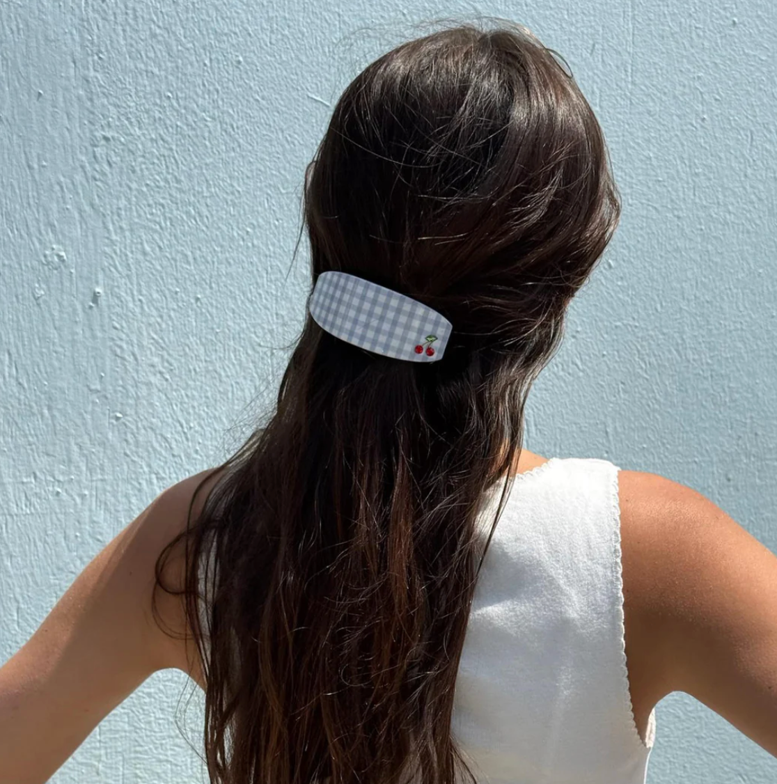 Ponytail Barrette in Blue Cherry Picnic