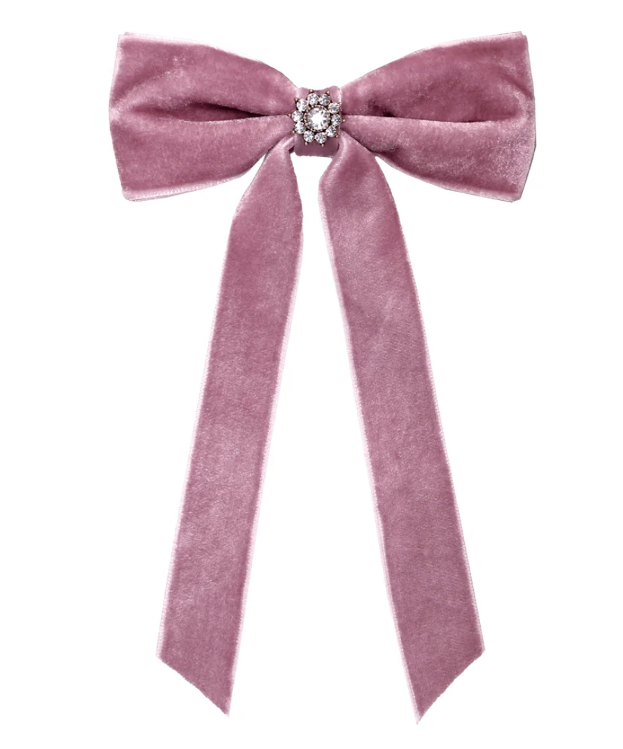 Mini Iconic Velvet Bow Barrette in Baby Mauve