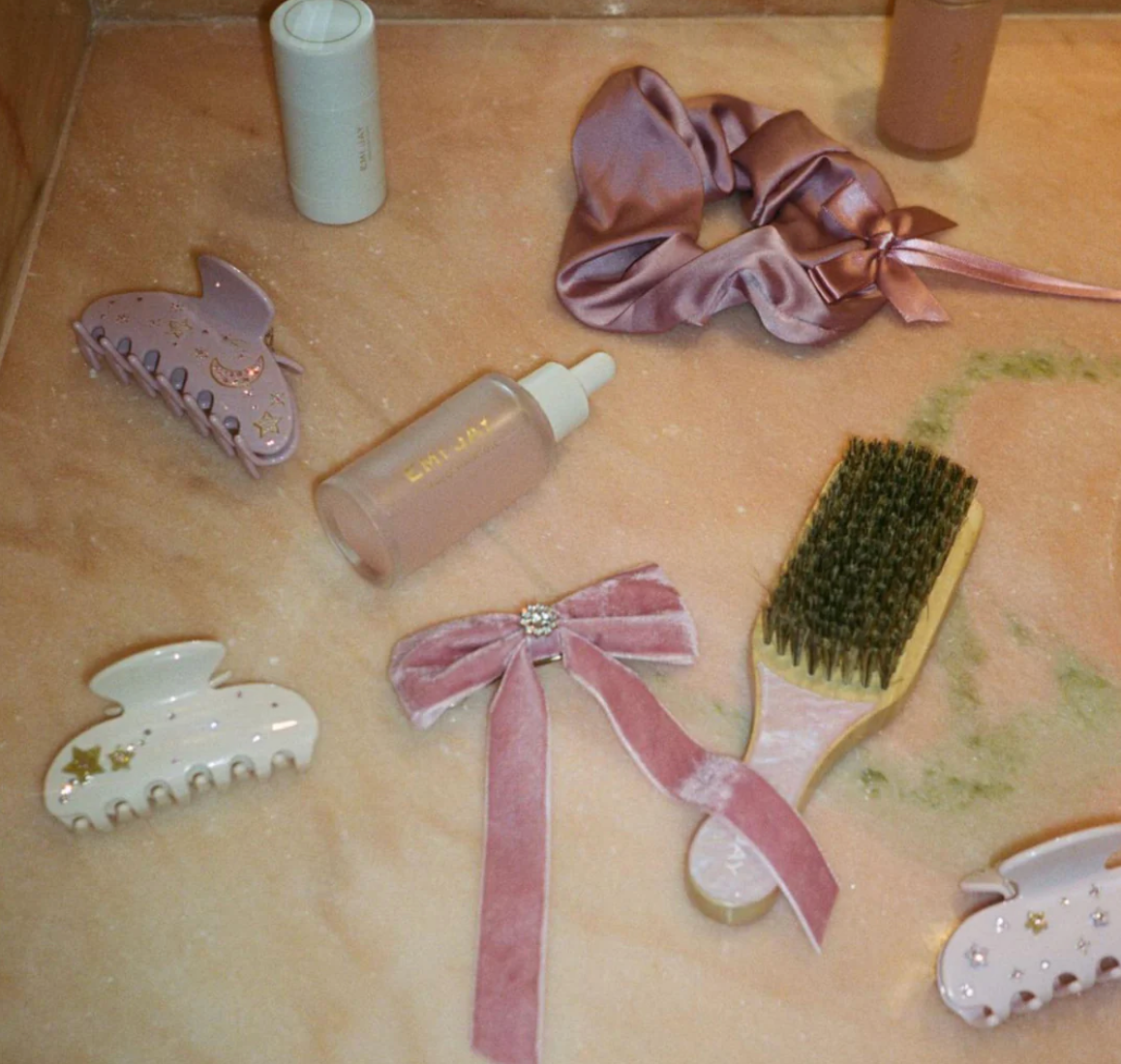 Mini Iconic Velvet Bow Barrette in Baby Mauve