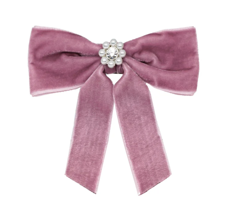 Mini Iconic Velvet Bow Barrette in Baby Mauve