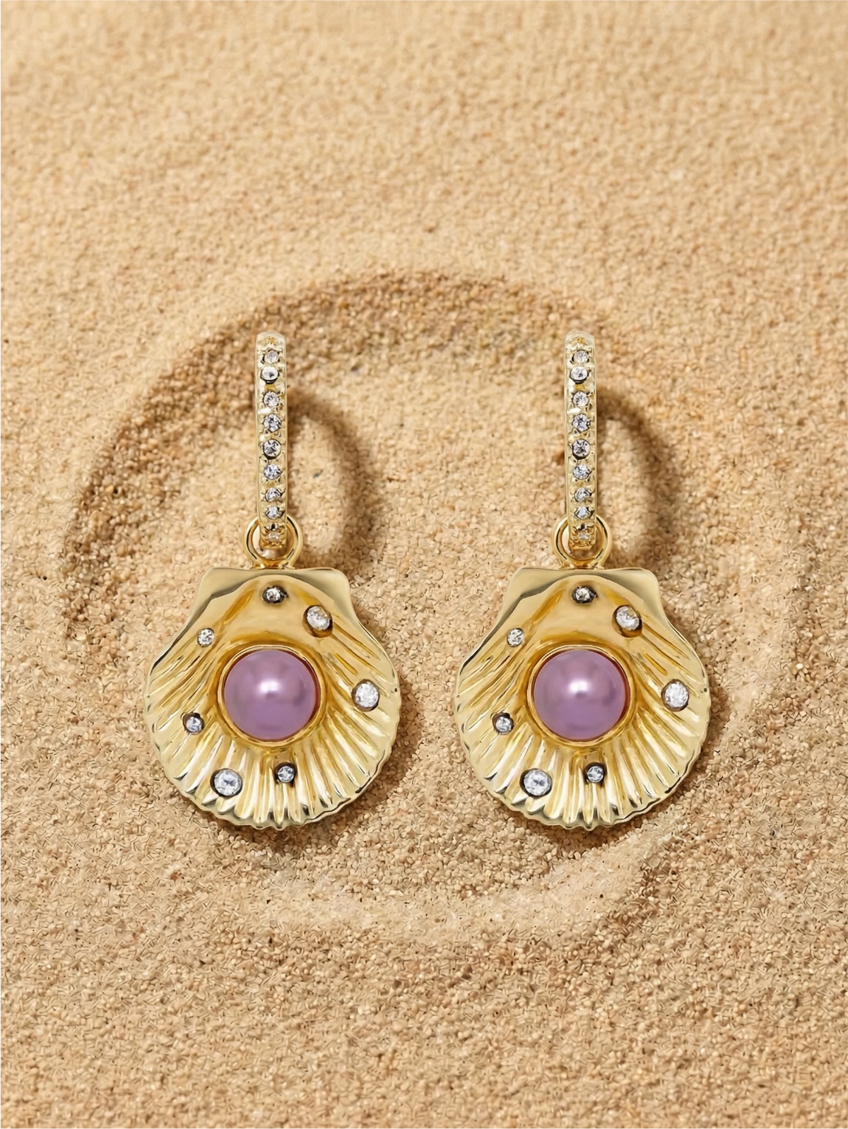 Sea Shell Pearl Earrings Multi Colour Purple