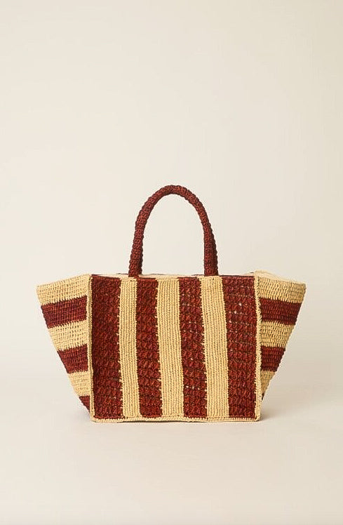 Serena Large Striped Tote | Natural/rust