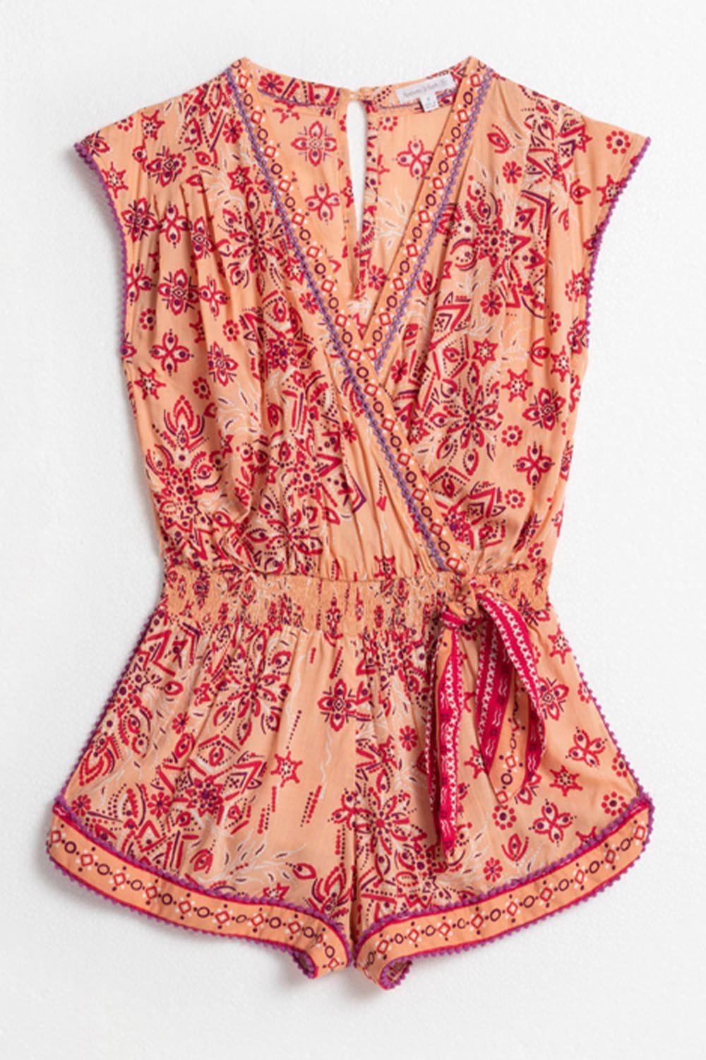 Kids Short Jumpsuit Anaik - Orange Bijou Batik - Poupette St Barth