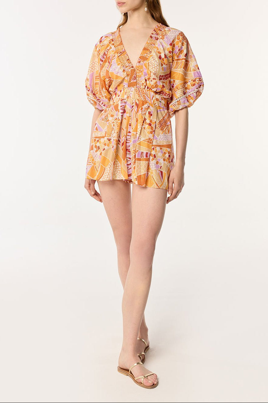 Short Jumpsuit Chantal - Orange Mosaic - Poupette St Barth