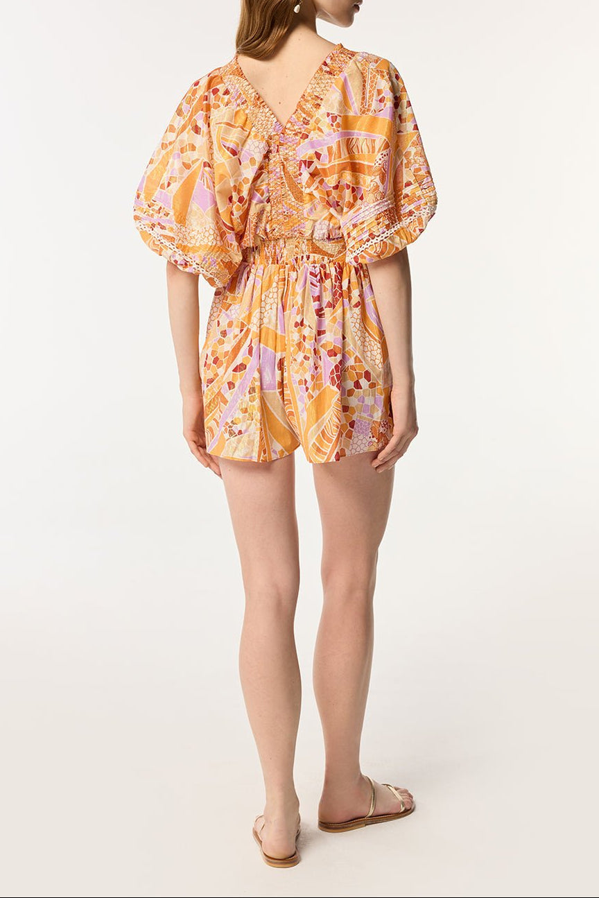 Short Jumpsuit Chantal - Orange Mosaic - Poupette St Barth