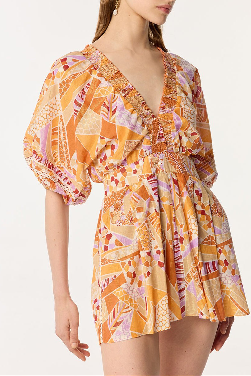 Short Jumpsuit Chantal - Orange Mosaic - Poupette St Barth