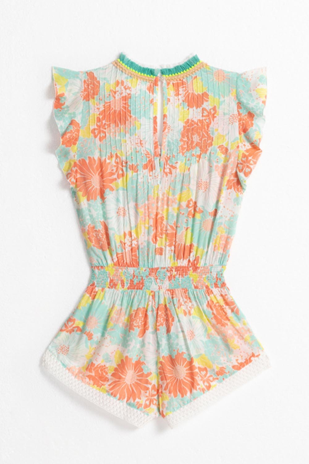 Kids Short Jumpsuit Sasha - Orange Flower Mix - Poupette St Barth