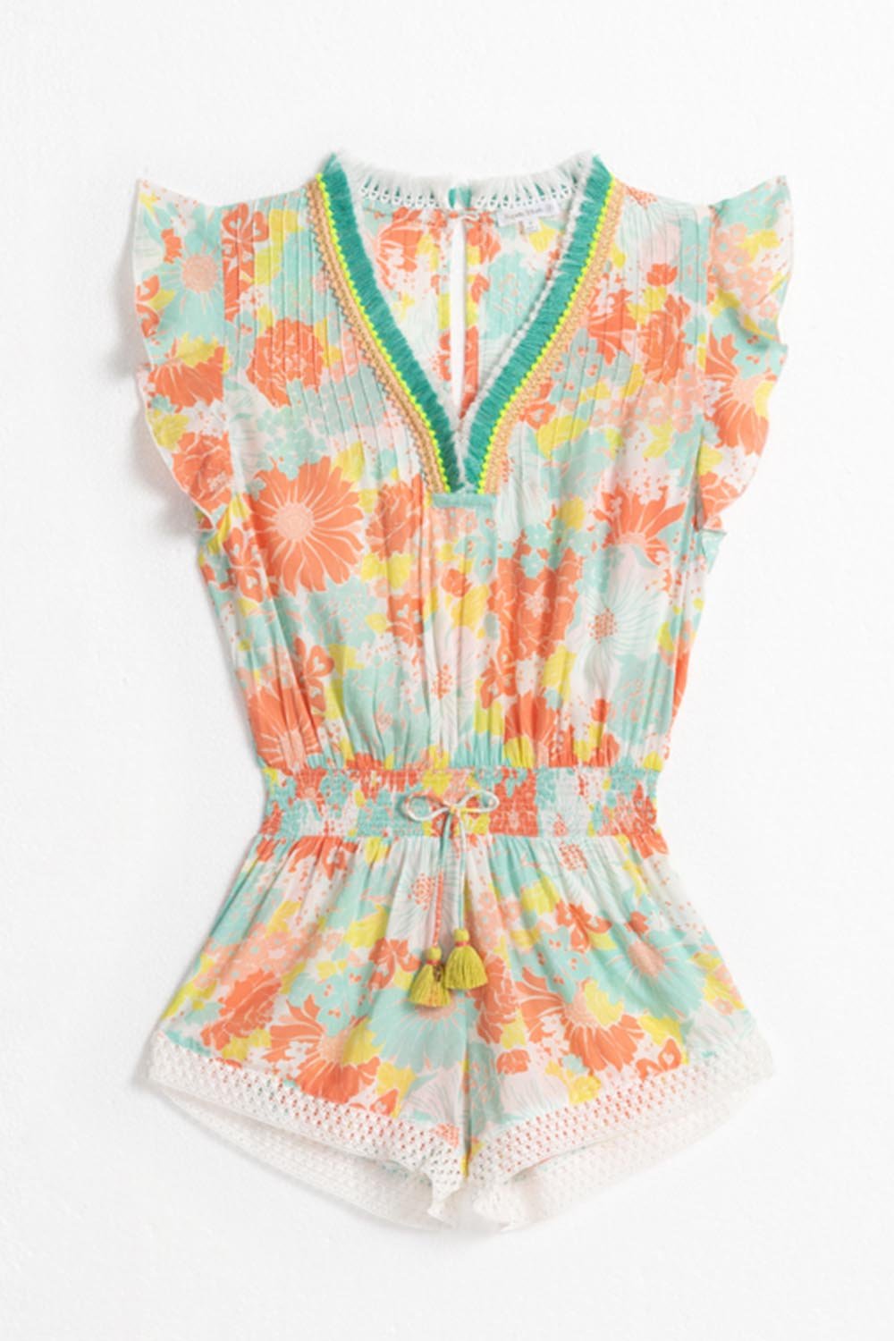 Kids Short Jumpsuit Sasha - Orange Flower Mix - Poupette St Barth