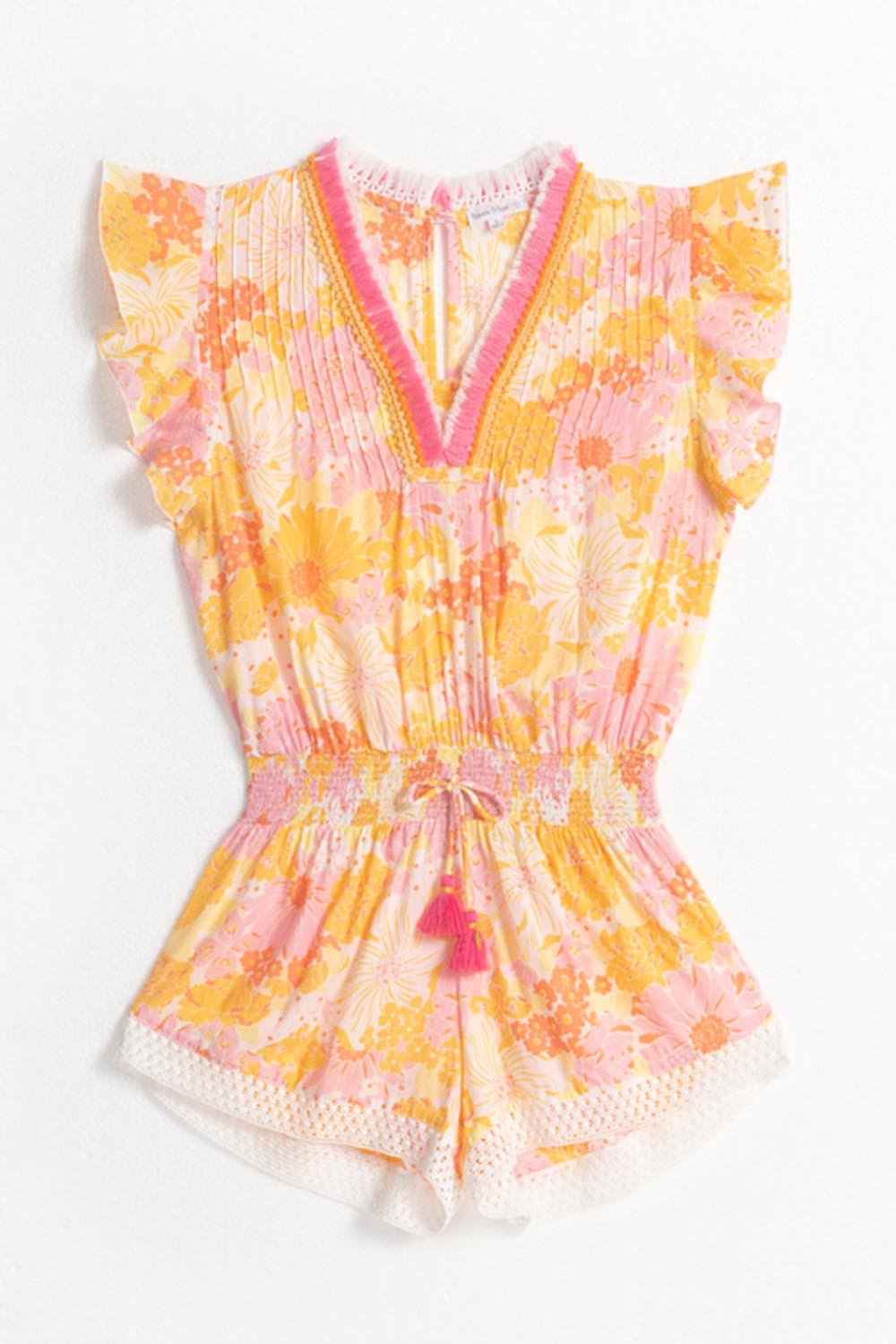 Kids Short Jumpsuit Sasha - Yellow Flower Mix - Poupette St Barth