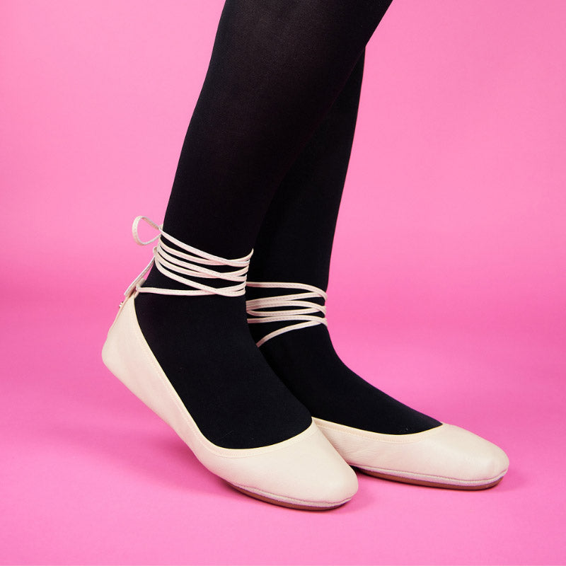 Sofia Ankle Wrap Flats in Blush Leather - Yosi Samra  - Women's Flats