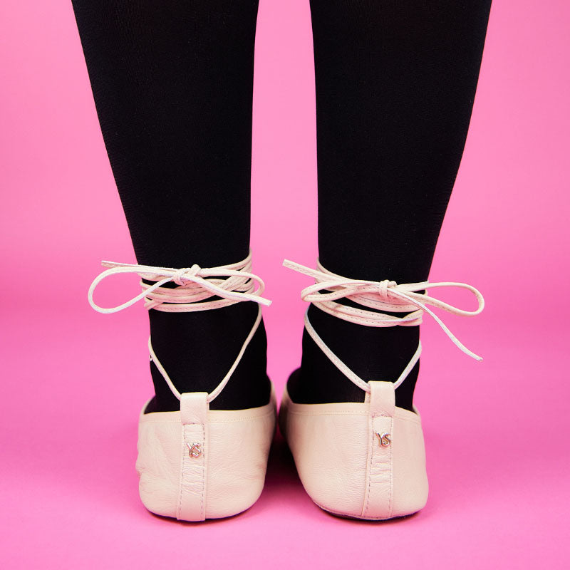 Sofia Ankle Wrap Flats in Blush Leather - Yosi Samra  - Women's Flats
