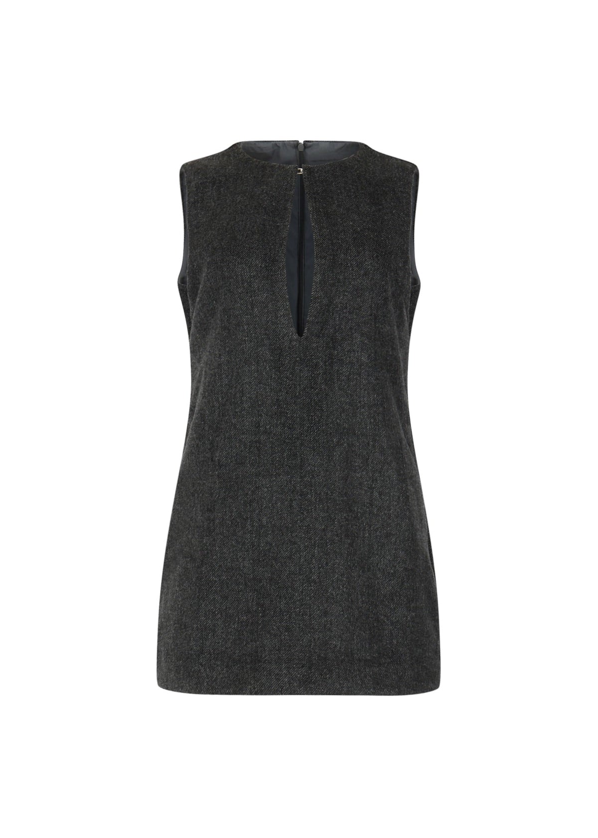 Sydney Dress in Charcoal — herringbone mini dress, front view, All My Love