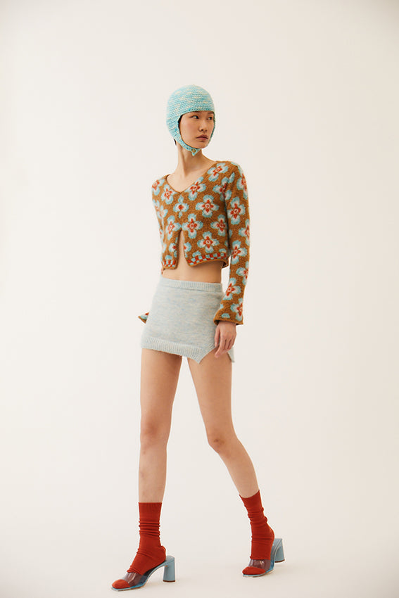 Alhena Knit Sweater | Brown & Light Blue