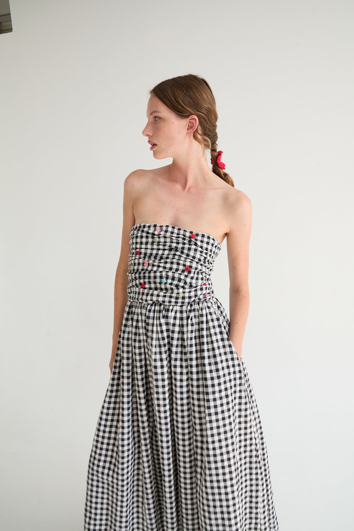 Betsy Strapless Dress | Black Gingham