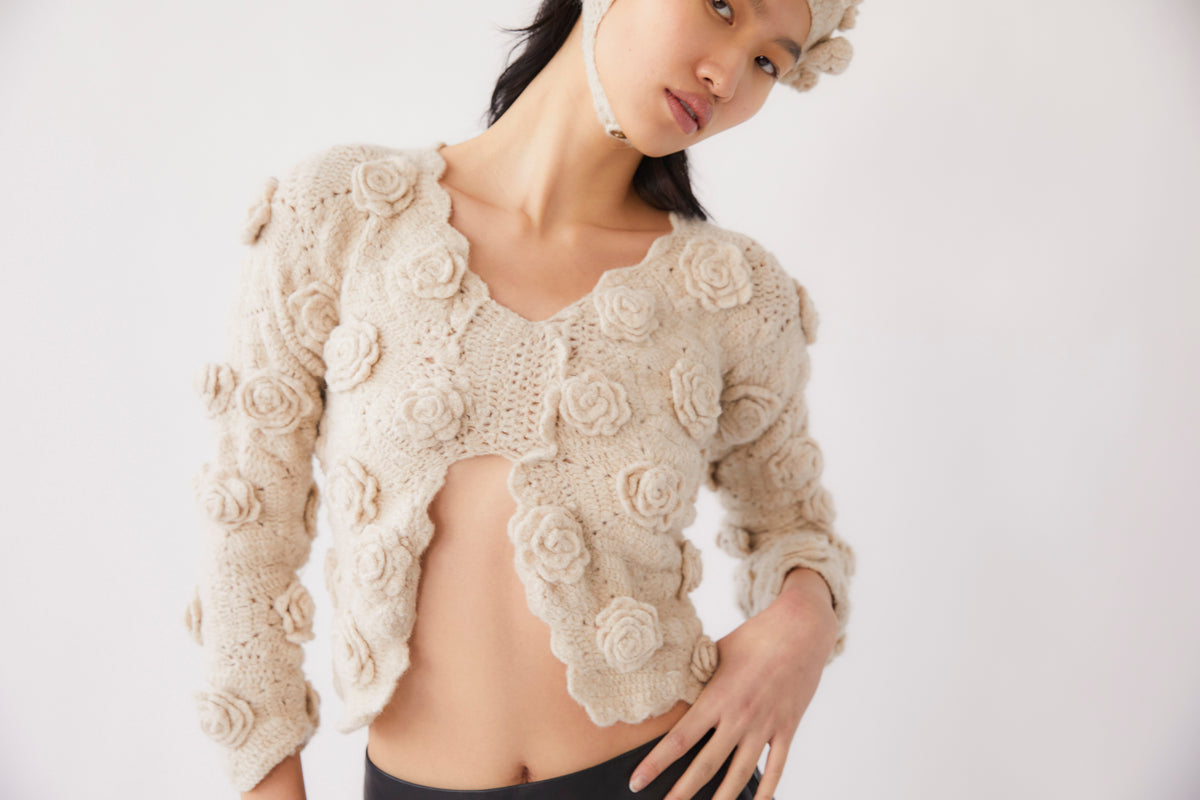 Samara Alpaca Blend Crochet Top | Ivory