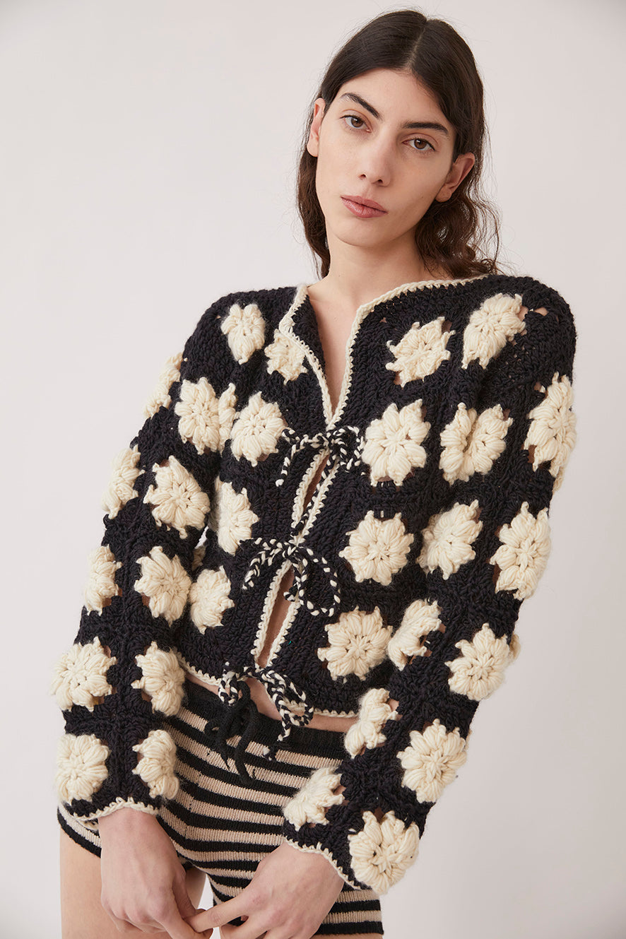 Dana Crochet Cardigan | Black & White