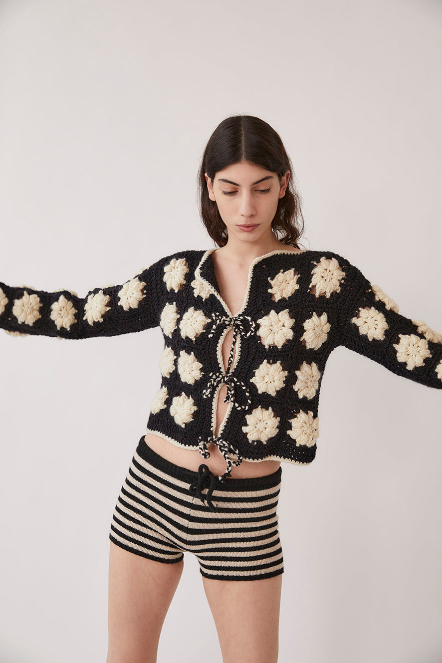 Dana Crochet Cardigan | Black & White