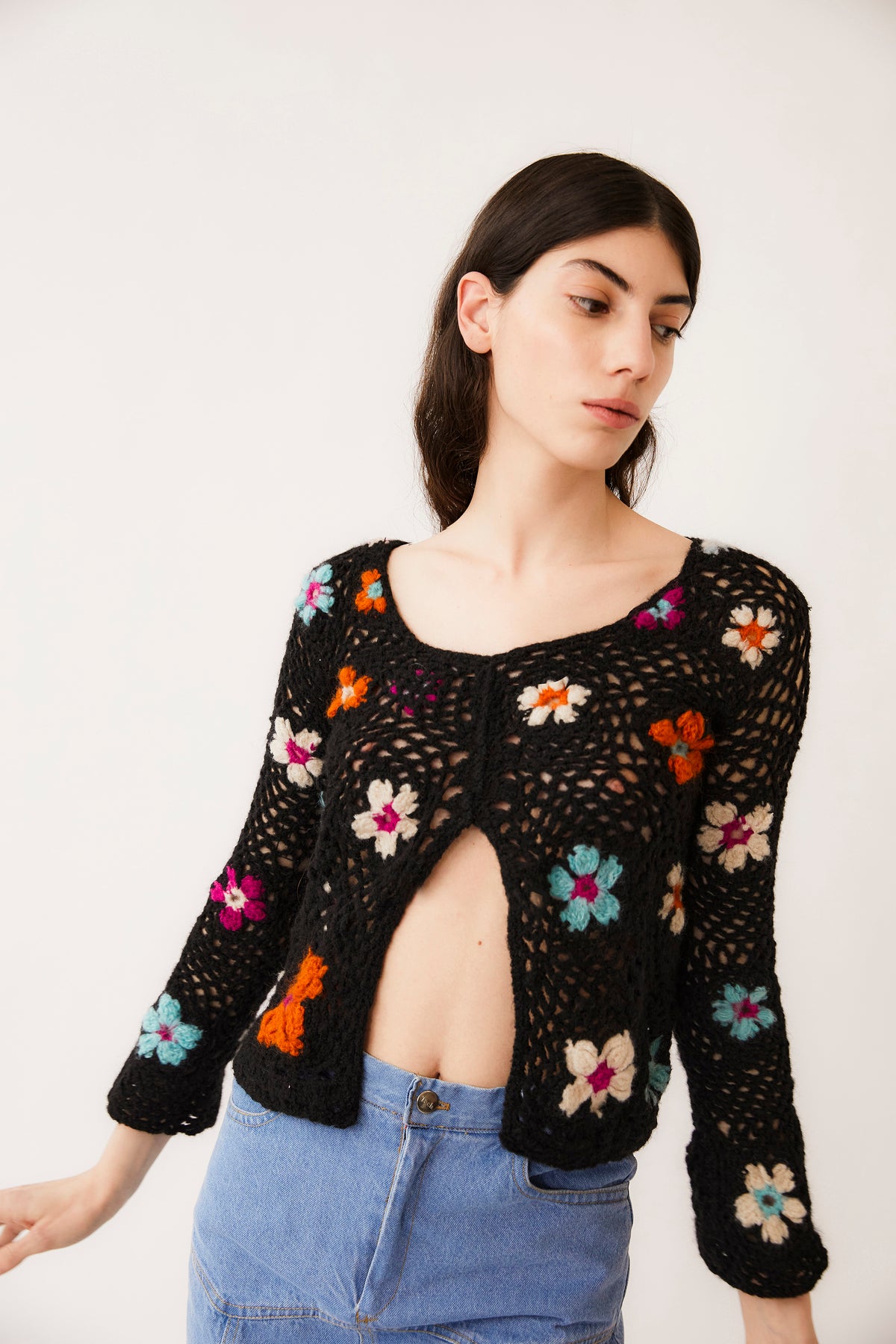 Rayza Crochet Knit Top | Black