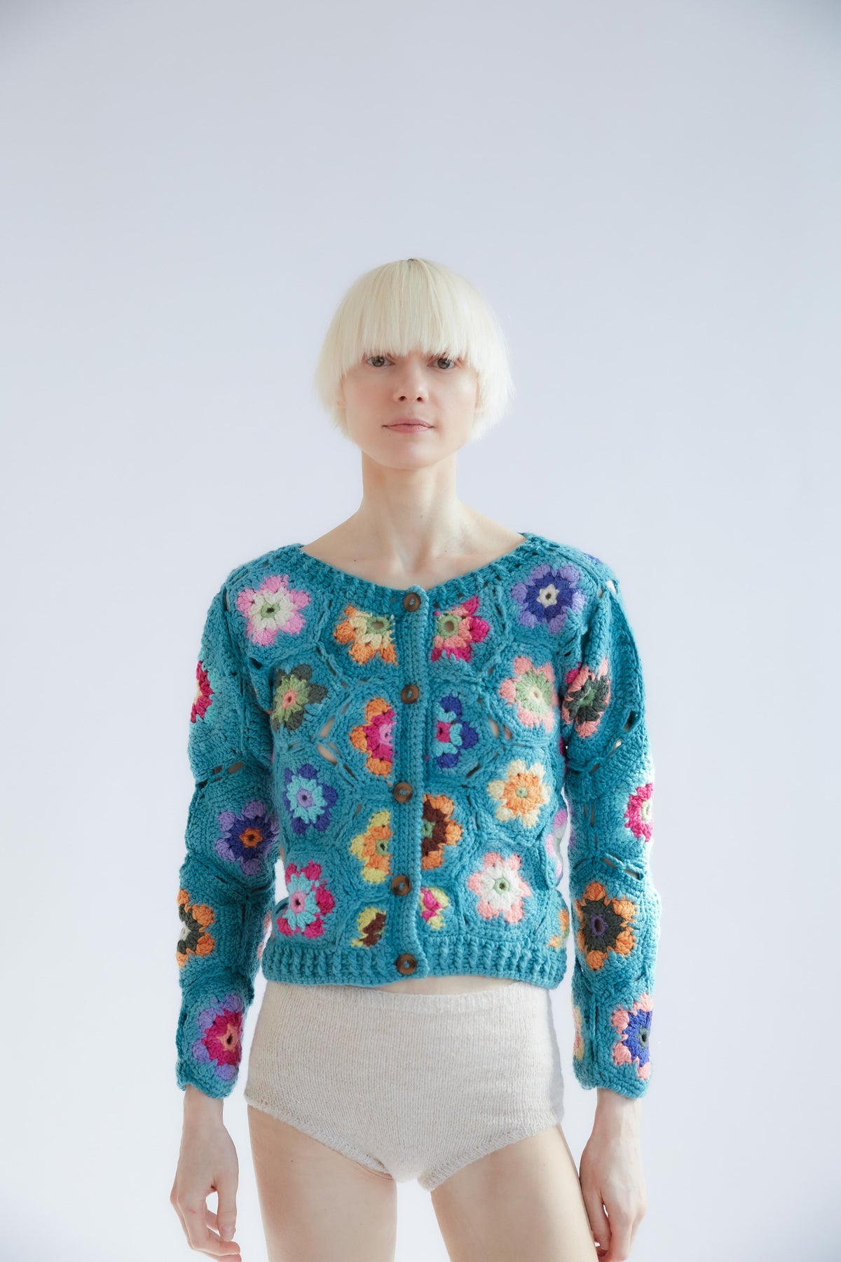 Tabita Crochet Wool Cardigan | Aqua Blue