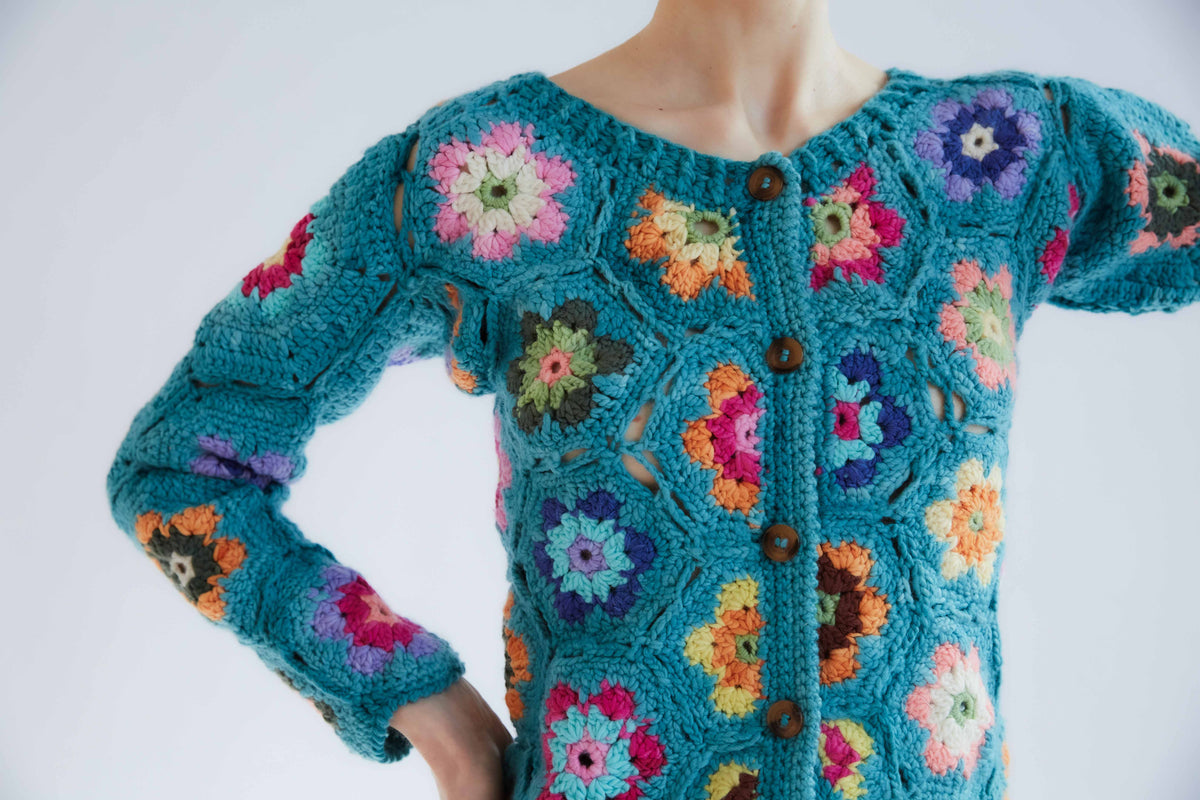 Tabita Crochet Wool Cardigan | Aqua Blue