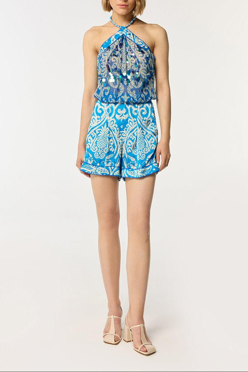 Top Isabelle - Turquoise Macro Ikat - Poupette St Barth