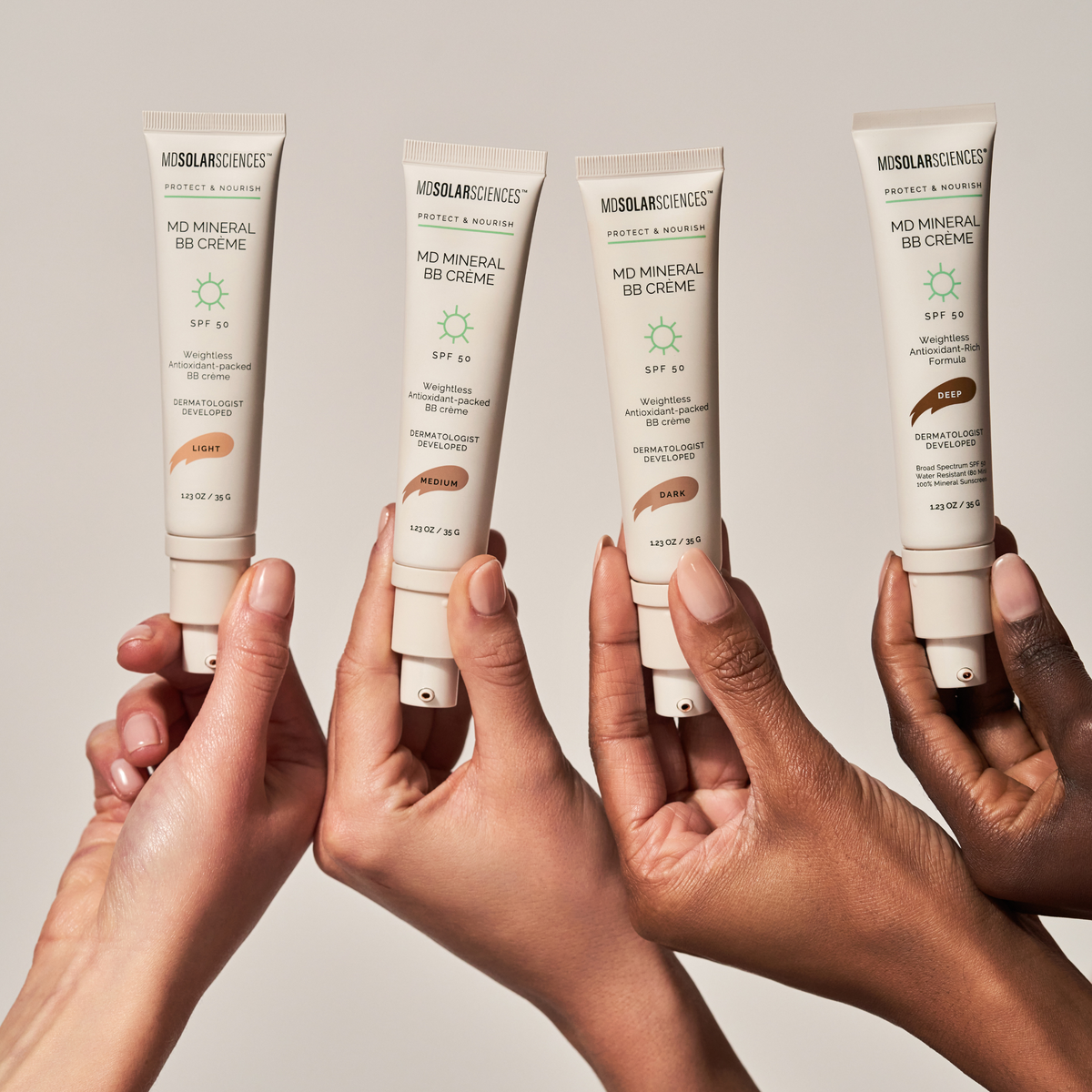 BB Creme shade range with models holding product