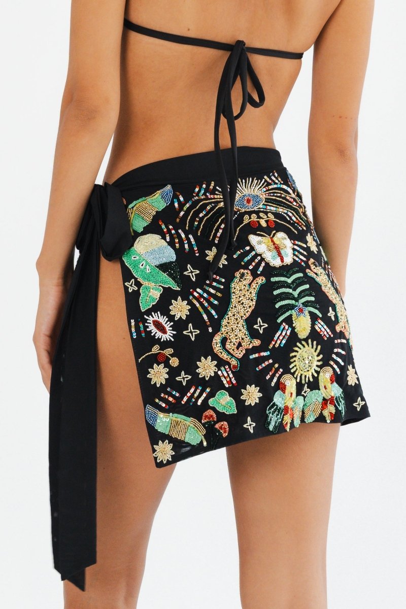 Aurelia Embroidered Luxury Black Mini Skirt Black