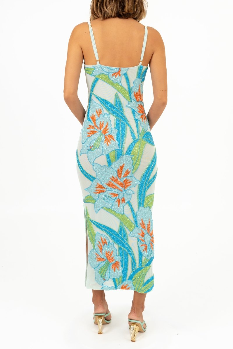 Delilah Blue Floral Midi Dress Oceanus X By Poppy