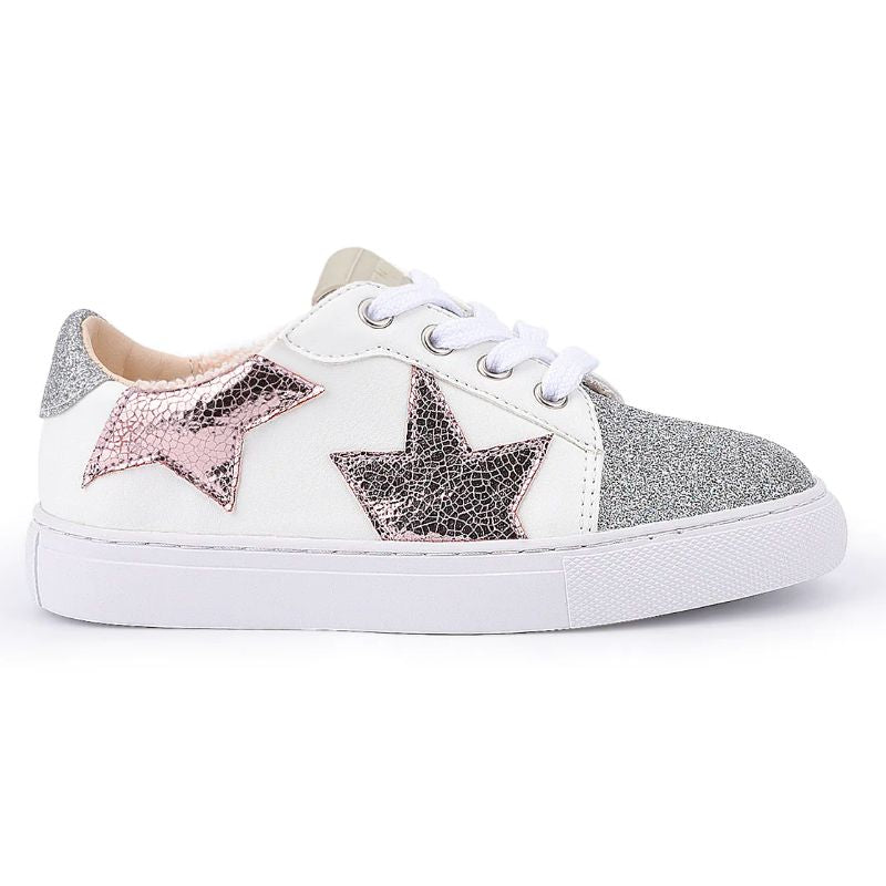 Miss Harper Sneaker in Pink Crackle / Silver Glitter - Yosi Samra  - Kids' Sneakers