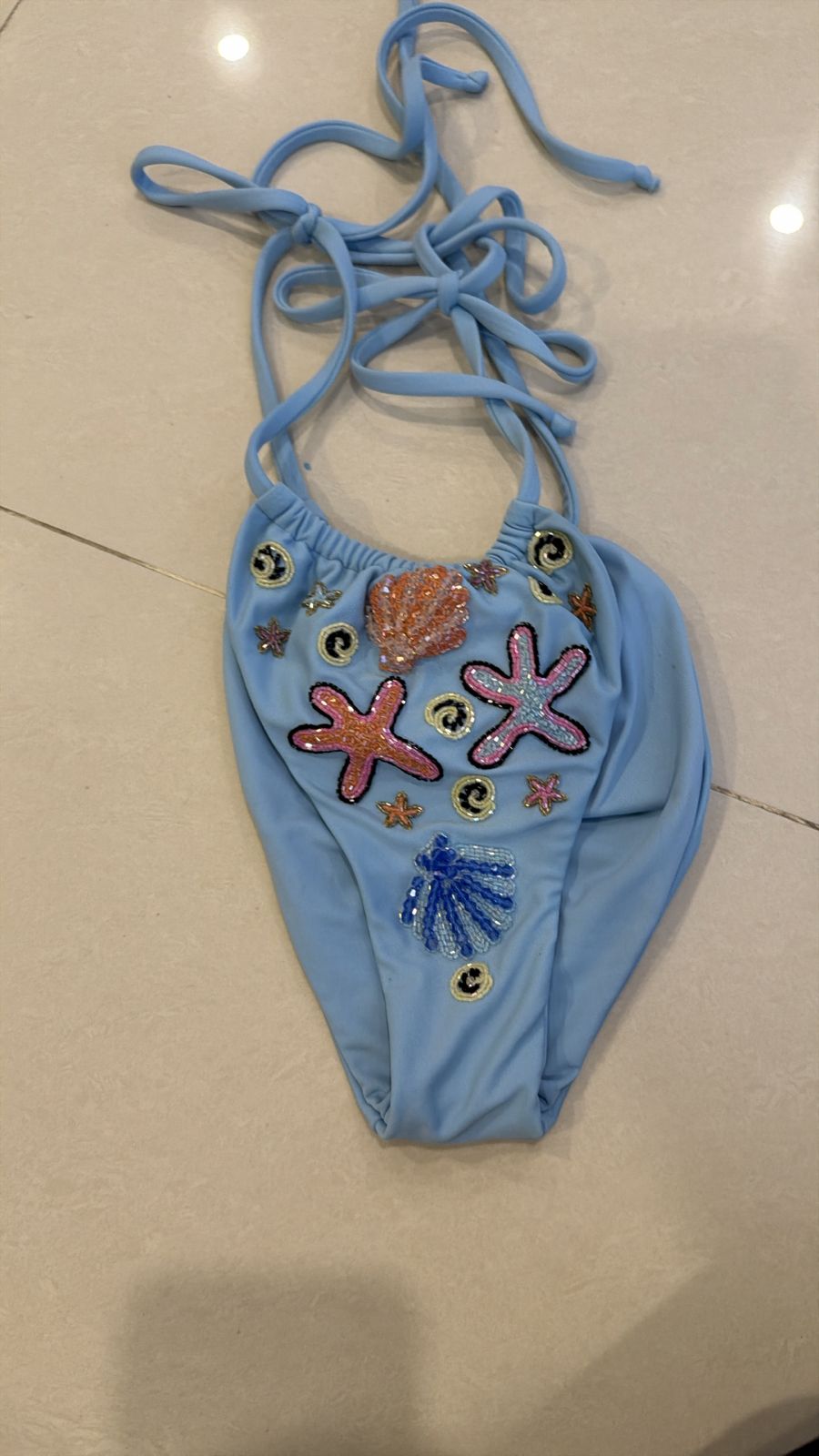 Quinn Tropical Hand Embroidered Bikini Bottoms Blue