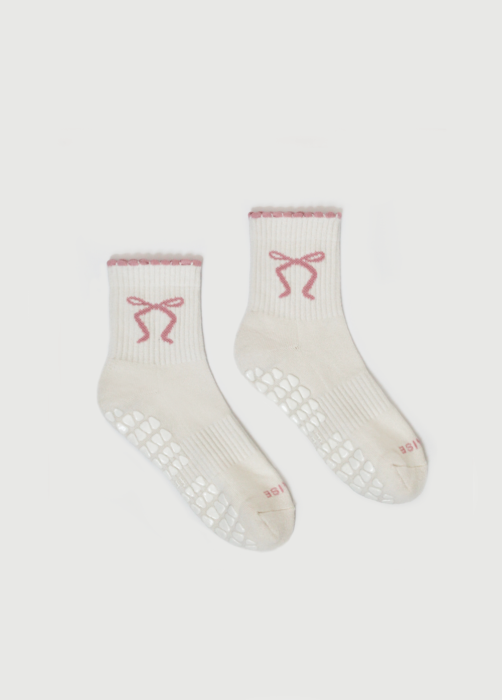 Coquette Quarter Crew Grip Sock Pink Bow | Fraise