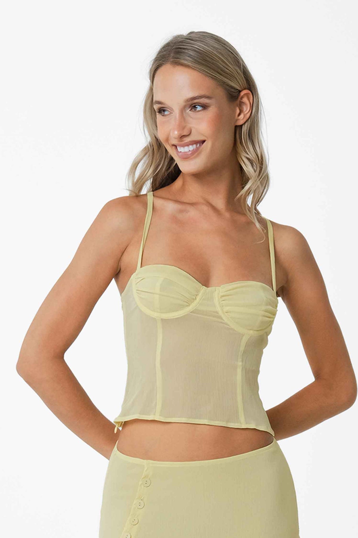 Margaret Mesh Milkmaid Top / Butter Yellow FINAL SALE