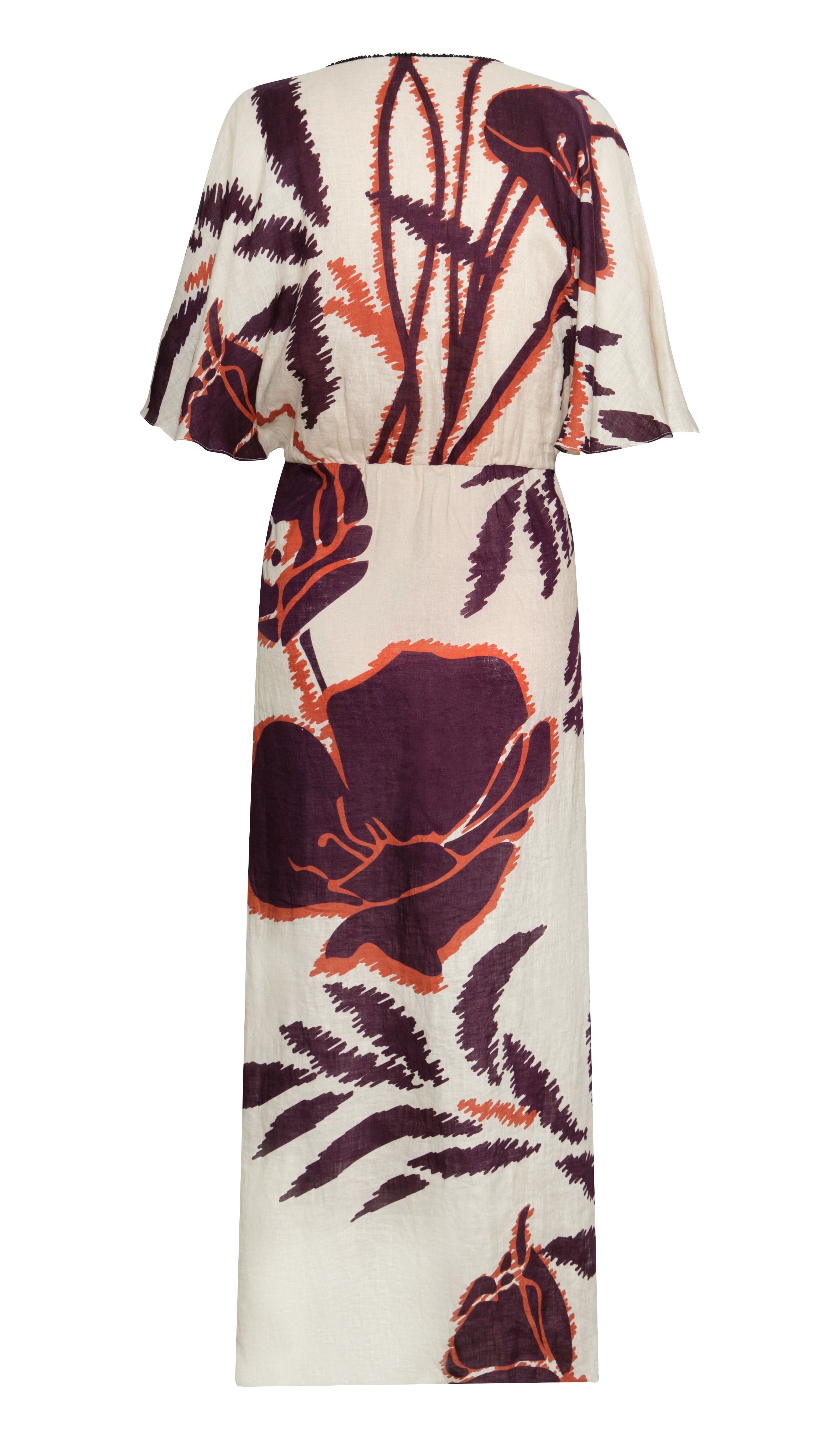 Topacio Linen Tunic Dress / Ecru - Purple Gladiolos