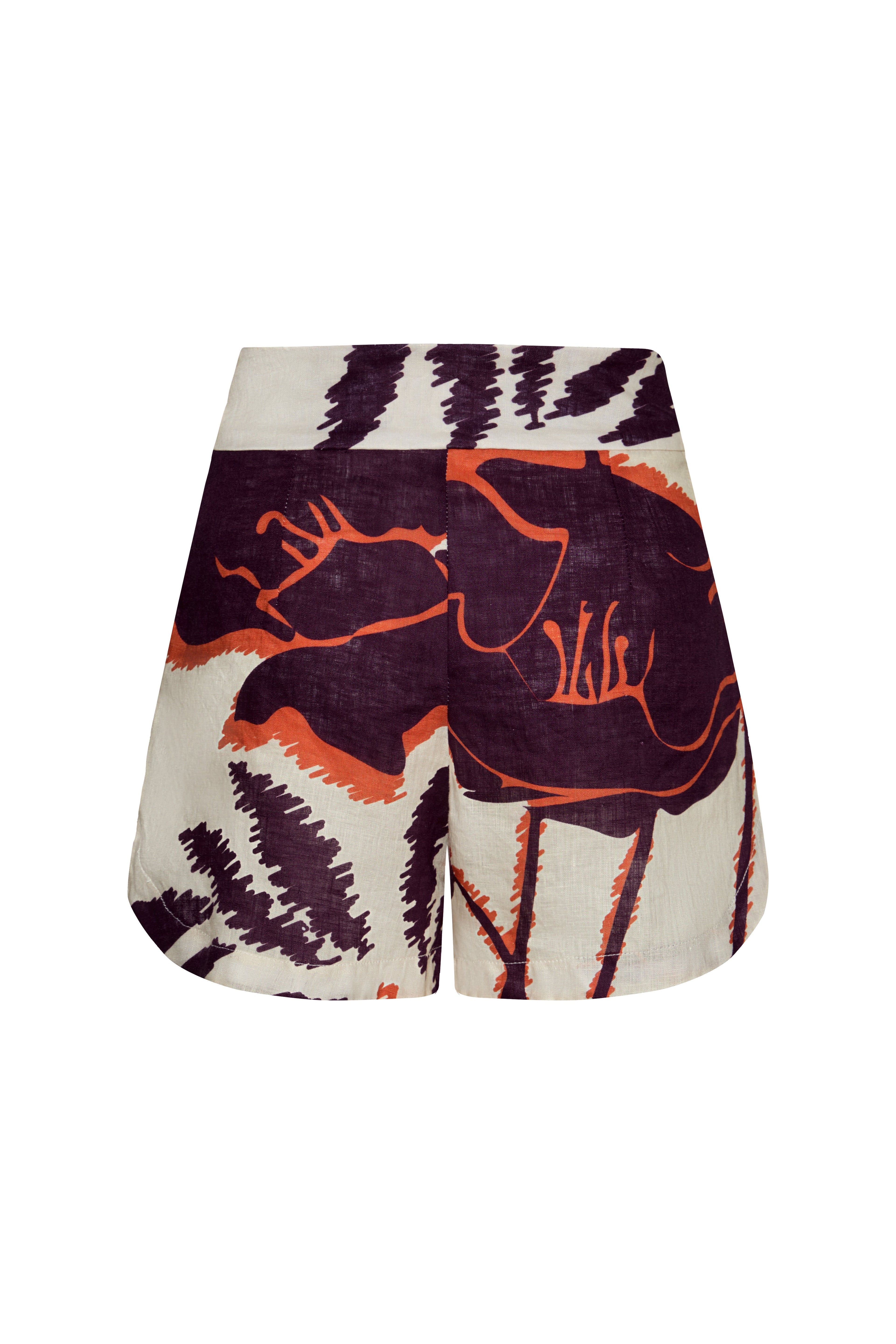 Tomaso Linen Short / Ecru - Purple Gladiolos